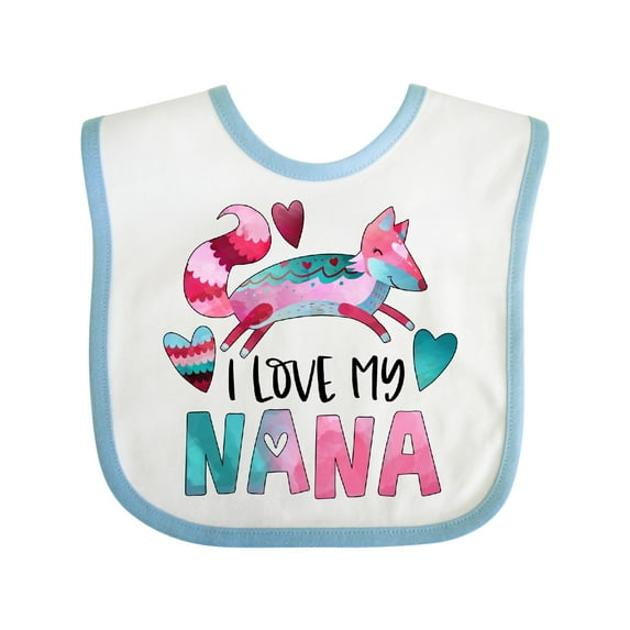 Inktastic I Love My Nana Pink and Blue Fox with Hearts Boys or Girls Baby Bib