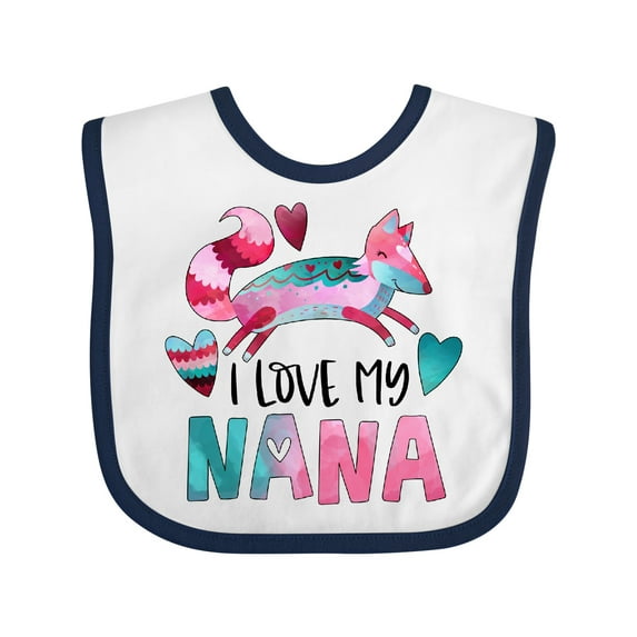 Inktastic I Love My Nana Pink and Blue Fox with Hearts Boys or Girls Baby Bib
