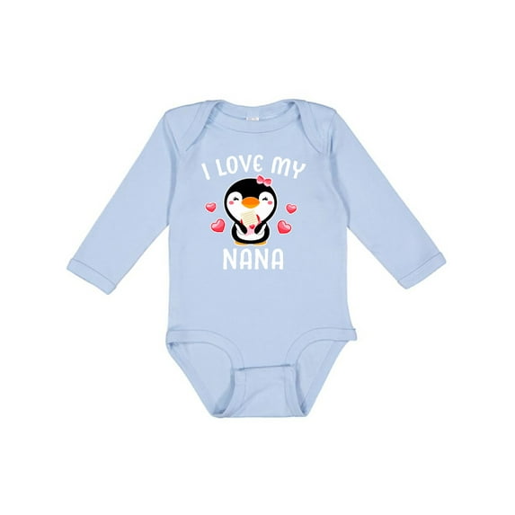Inktastic I Love My Nana with Cute Penguin and Hearts Girls Long Sleeve Baby Bodysuit
