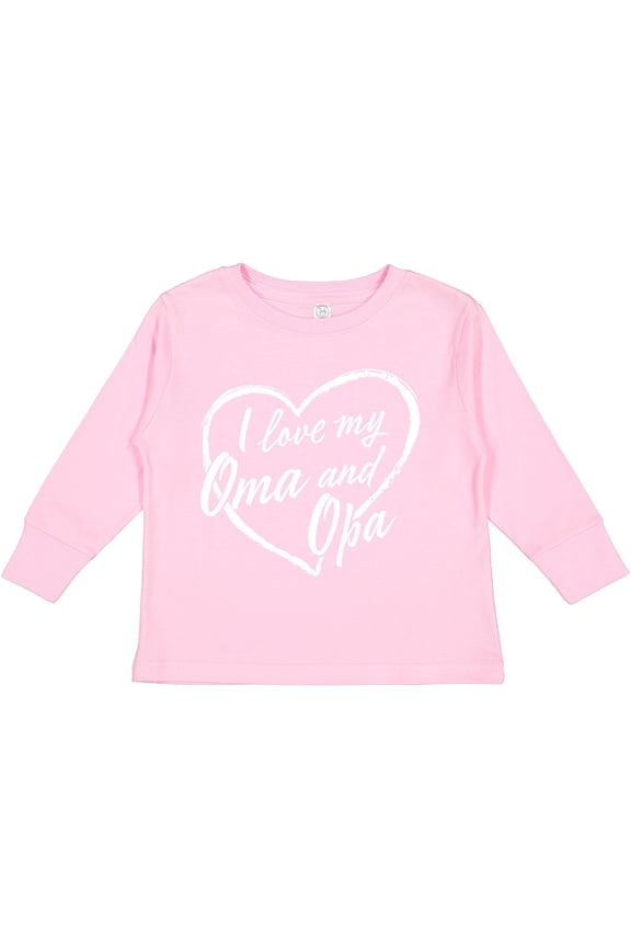 I Love My Oma and Opa in White Chalk Heart Boys or Girls Long Sleeve Toddler T-Shirt