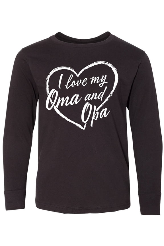 I Love My Oma and Opa in White Chalk Heart Long Sleeve Youth T-Shirt