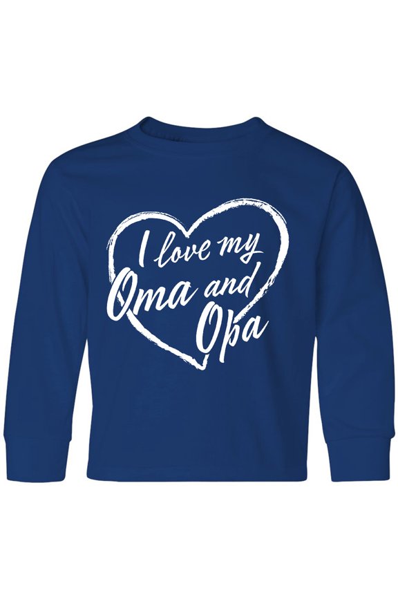 I Love My Oma and Opa in White Chalk Heart Long Sleeve Youth T-Shirt