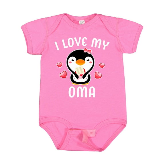 Inktastic I Love My Oma with Cute Penguin and Hearts Girls Baby Bodysuit