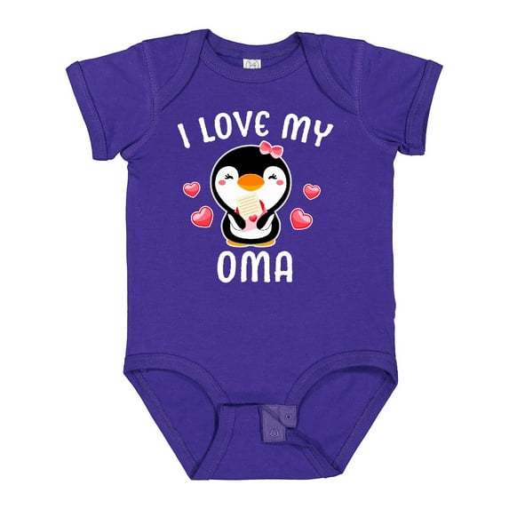 Inktastic I Love My Oma with Cute Penguin and Hearts Girls Baby Bodysuit