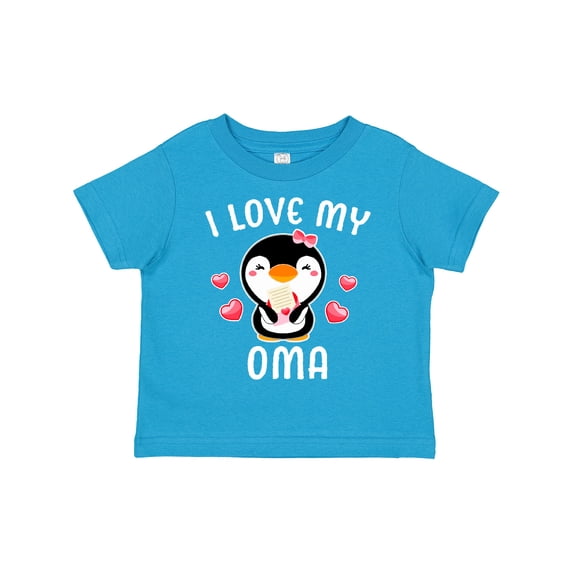 Inktastic I Love My Oma with Cute Penguin and Hearts Girls Toddler T-Shirt