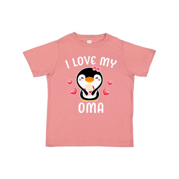 Inktastic I Love My Oma with Cute Penguin and Hearts Girls Toddler T-Shirt