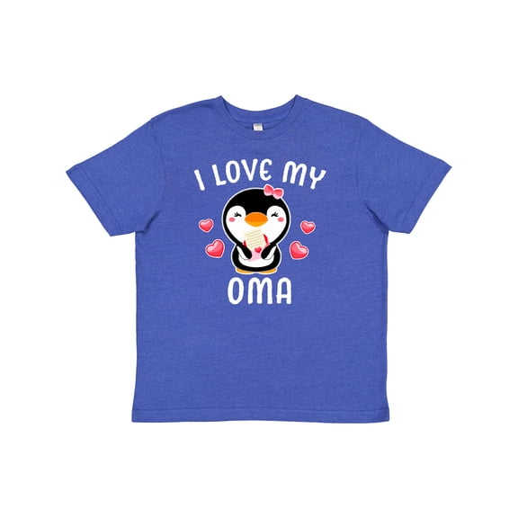 Inktastic I Love My Oma with Cute Penguin and Hearts Youth T-Shirt