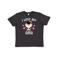 thumbnail image 1 of Inktastic I Love My Oma with Cute Penguin and Hearts Youth T-Shirt, 1 of 5