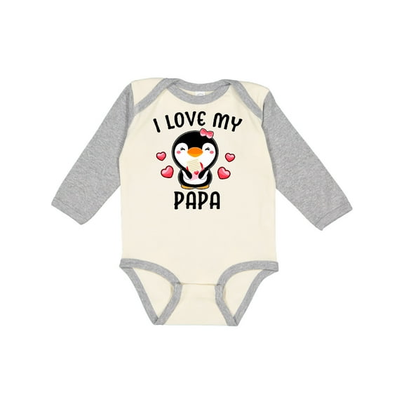 Inktastic I Love My Papa with Cute Penguin and Hearts Girls Long Sleeve Baby Bodysuit