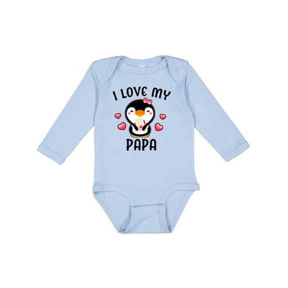 Inktastic I Love My Papa with Cute Penguin and Hearts Girls Long Sleeve Baby Bodysuit