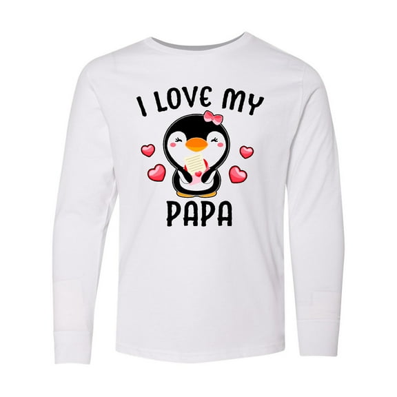 Inktastic I Love My Papa with Cute Penguin and Hearts Long Sleeve Youth T-Shirt