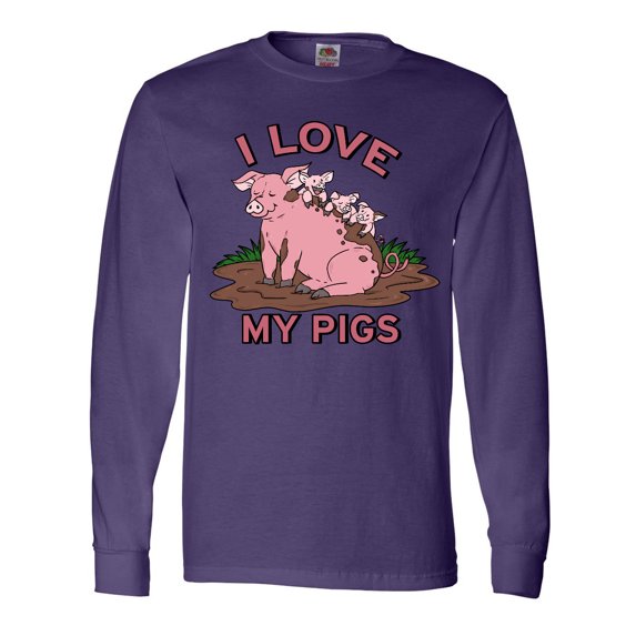 Inktastic I Love My Pigs with Cute Pig Family Long Sleeve T-Shirt
