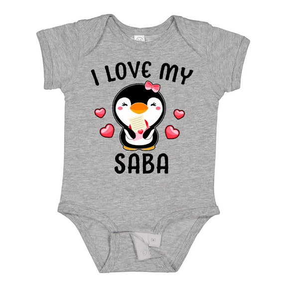 Inktastic I Love My Saba with Cute Penguin and Hearts Girls Baby Bodysuit