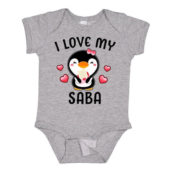 Inktastic I Love My Saba with Cute Penguin and Hearts Girls Baby Bodysuit