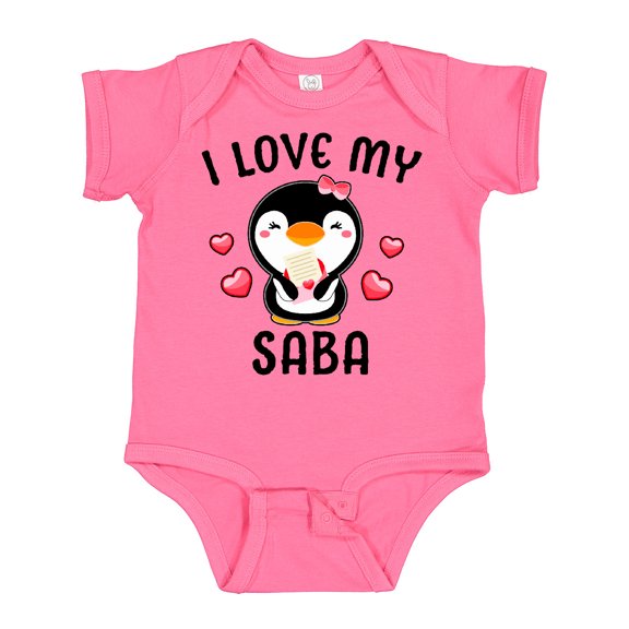Inktastic I Love My Saba with Cute Penguin and Hearts Girls Baby Bodysuit