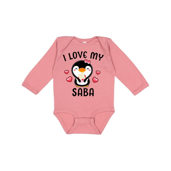 Inktastic I Love My Saba with Cute Penguin and Hearts Girls Long Sleeve Baby Bodysuit
