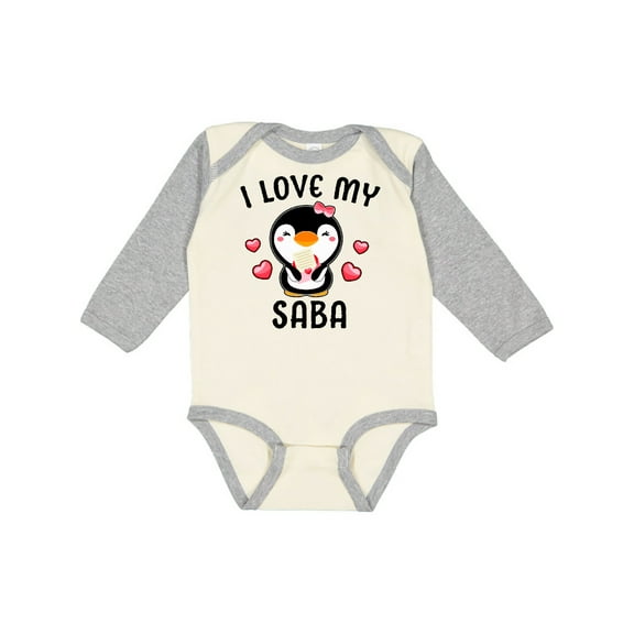 Inktastic I Love My Saba with Cute Penguin and Hearts Girls Long Sleeve Baby Bodysuit