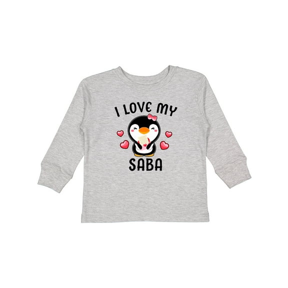 Inktastic I Love My Saba with Cute Penguin and Hearts Girls Long Sleeve Toddler T-Shirt