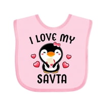 Inktastic I Love My Savta with Cute Penguin and Hearts Girls Baby Bib