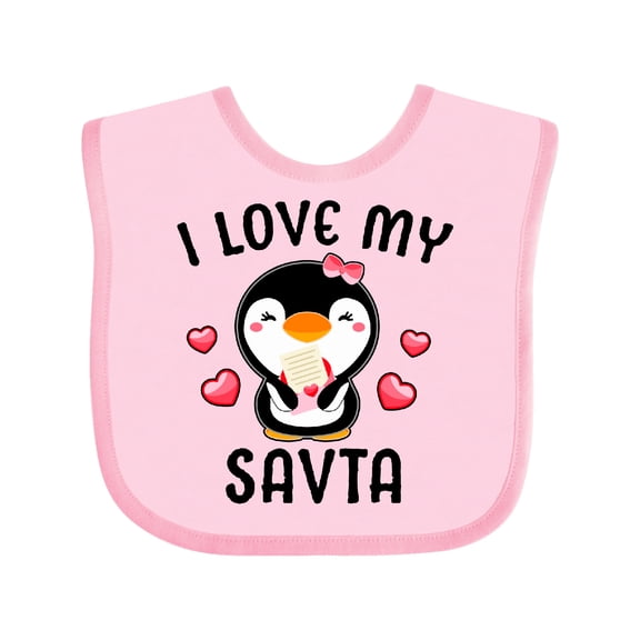 Inktastic I Love My Savta with Cute Penguin and Hearts Girls Baby Bib