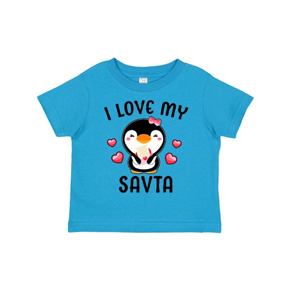 Inktastic I Love My Savta with Cute Penguin and Hearts Girls Toddler T-Shirt