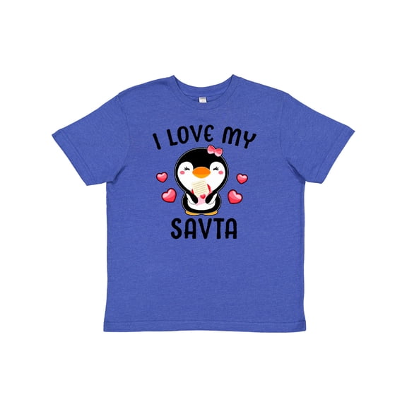 Inktastic I Love My Savta with Cute Penguin and Hearts Youth T-Shirt