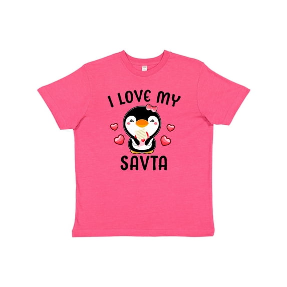 Inktastic I Love My Savta with Cute Penguin and Hearts Youth T-Shirt