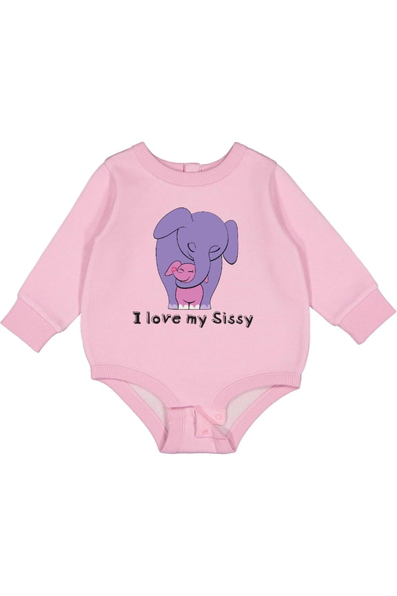 I Love My Sissy Elephant Purple Pink Baby Fleece Bodysuit