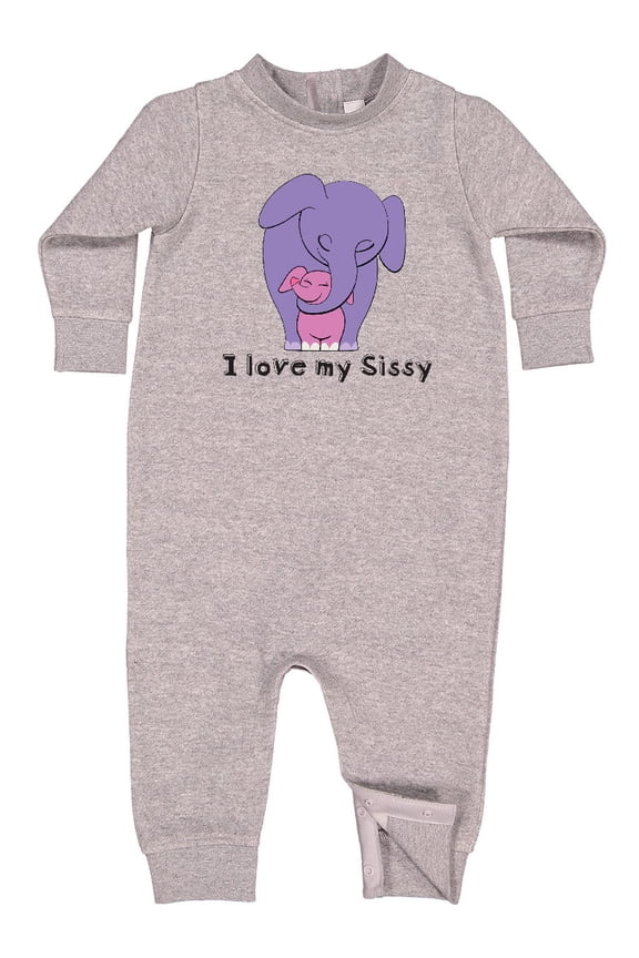 I Love My Sissy Elephant Purple Pink Baby Fleece Romper