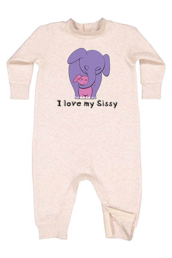 I Love My Sissy Elephant Purple Pink Baby Fleece Romper