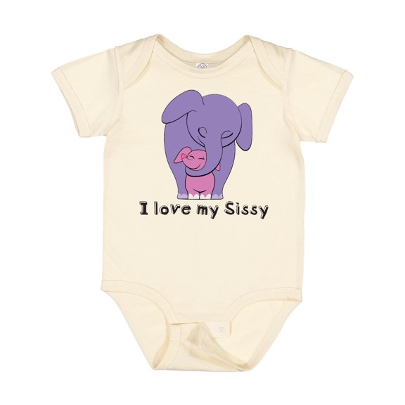 Inktastic I Love My Sissy Elephant Purple Pink Boys or Girls Baby Bodysuit
