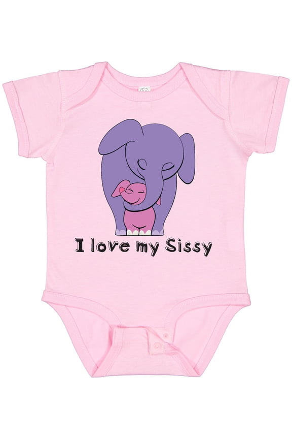 I Love My Sissy Elephant Purple Pink Boys or Girls Baby Bodysuit