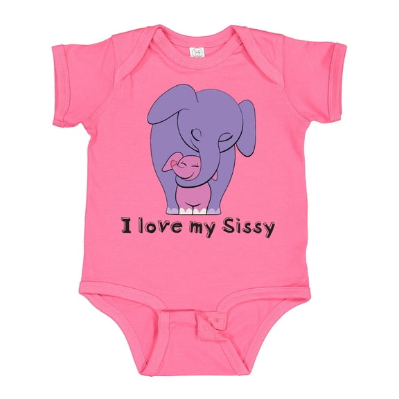 Inktastic I Love My Sissy Elephant Purple Pink Boys or Girls Baby Bodysuit