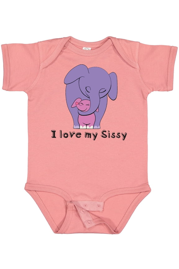 I Love My Sissy Elephant Purple Pink Boys or Girls Baby Bodysuit