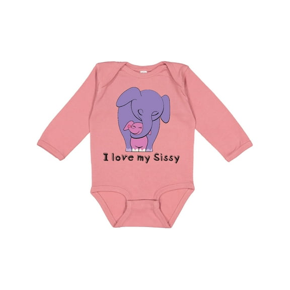 Inktastic I Love My Sissy Elephant Purple Pink Boys or Girls Long Sleeve Baby Bodysuit