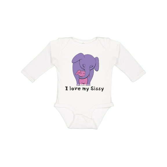 Inktastic I Love My Sissy Elephant Purple Pink Boys or Girls Long Sleeve Baby Bodysuit