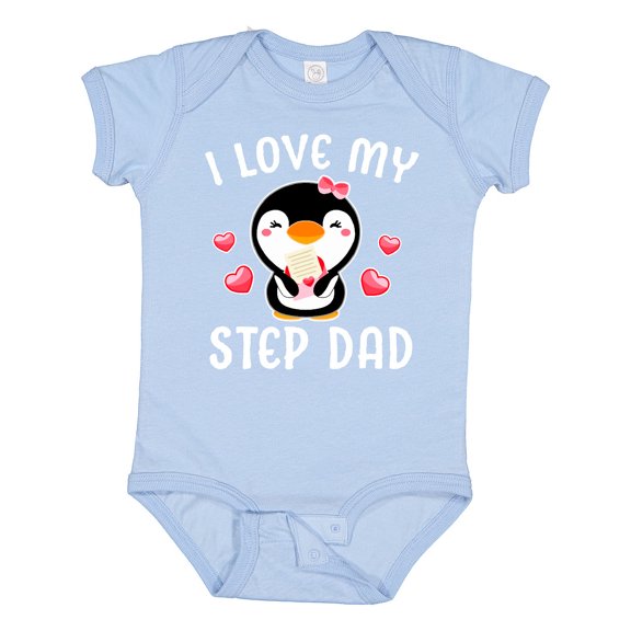 Inktastic I Love My Step Dad with Cute Penguin and Hearts Girls Baby Bodysuit