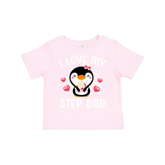 Inktastic I Love My Step Dad with Cute Penguin and Hearts Girls Toddler T-Shirt