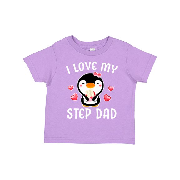 Inktastic I Love My Step Dad with Cute Penguin and Hearts Girls Toddler T-Shirt