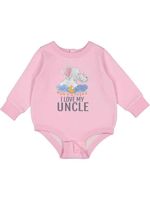I Love My Uncle Cute Elephants in Night Sky Baby Fleece Bodysuit