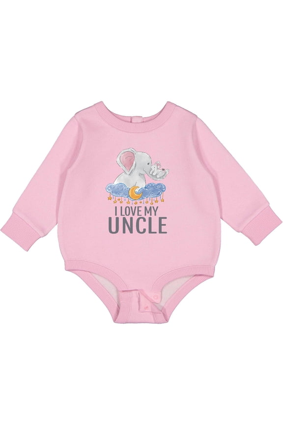 I Love My Uncle Cute Elephants in Night Sky Baby Fleece Bodysuit