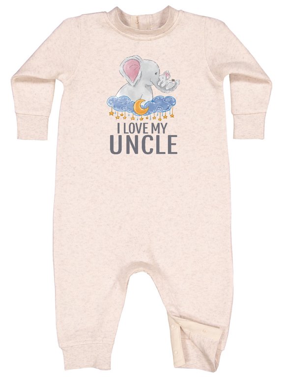 I Love My Uncle Cute Elephants in Night Sky Baby Fleece Romper