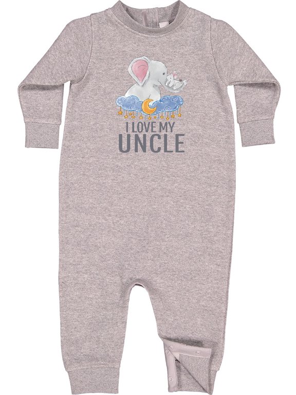 I Love My Uncle Cute Elephants in Night Sky Baby Fleece Romper