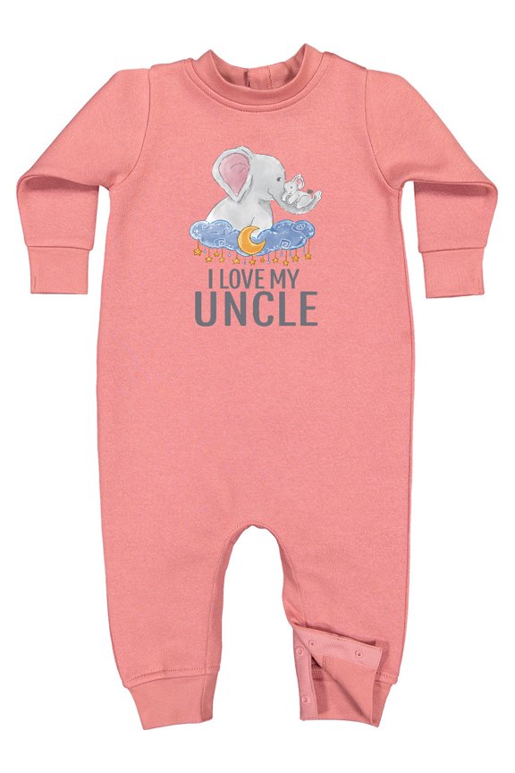 I Love My Uncle Cute Elephants in Night Sky Baby Fleece Romper