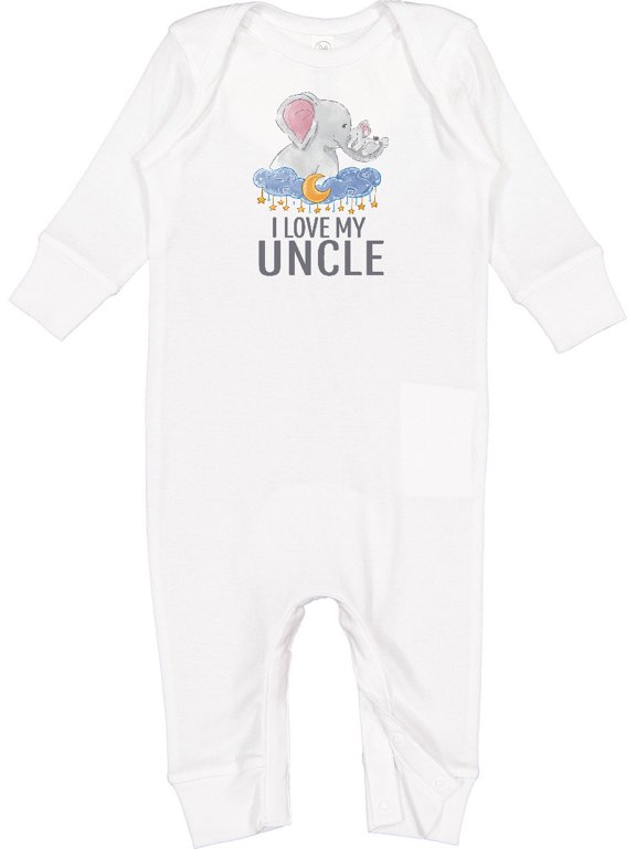 I Love My Uncle Cute Elephants in Night Sky Baby Romper Coveralls