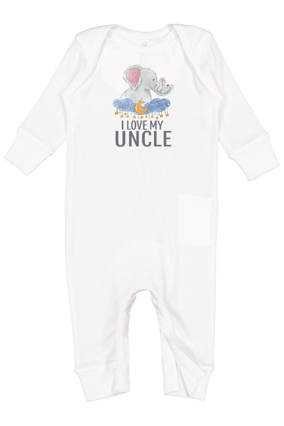 I Love My Uncle Cute Elephants in Night Sky Baby Romper Coveralls