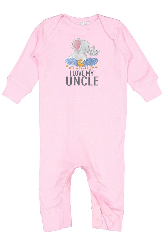 I Love My Uncle Cute Elephants in Night Sky Baby Romper Coveralls