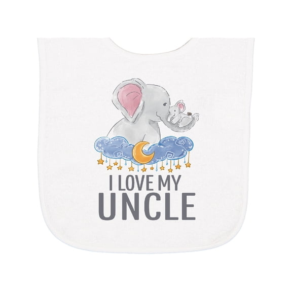 Inktastic I Love My Uncle Cute Elephants in Night Sky Baby Terry Cloth Bib