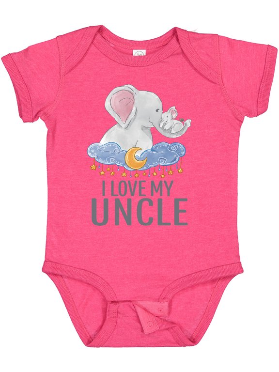 I Love My Uncle Cute Elephants in Night Sky Boys or Girls Baby Bodysuit