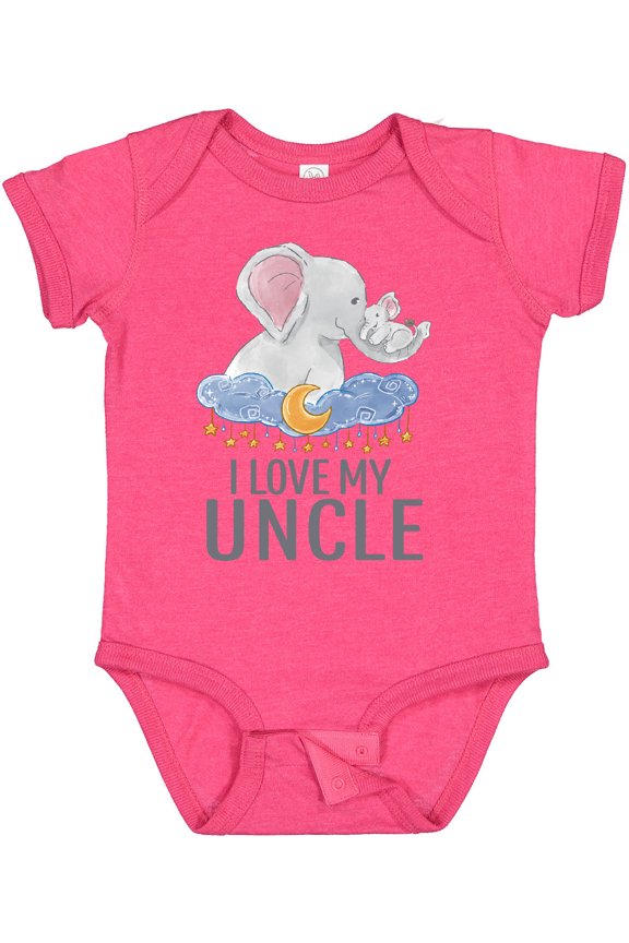 I Love My Uncle Cute Elephants in Night Sky Boys or Girls Baby Bodysuit